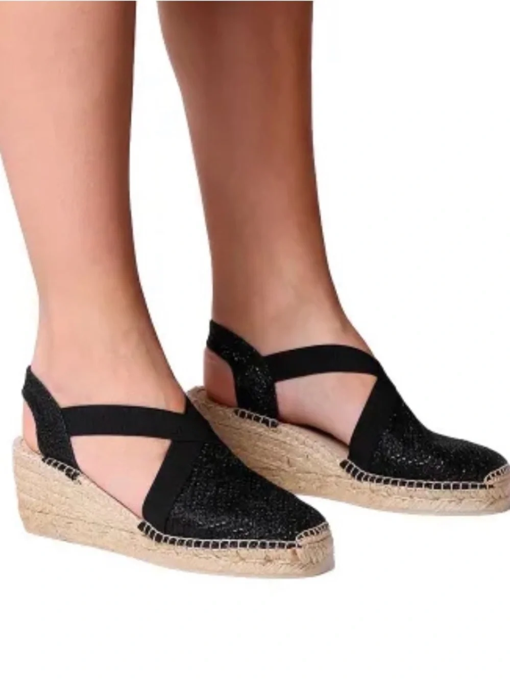 New Toni Pons Triton Black Metallic Espadrille Sandals Size 40